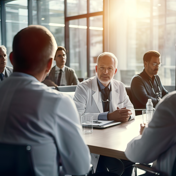health system discussing revenue cycle improvement in corporate meeting